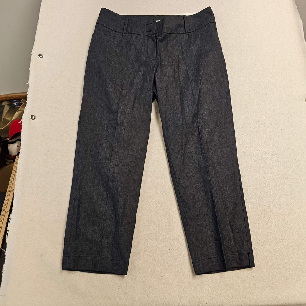 Loft Outlet Curvy Crop Pants Womens 6 Dark Indigo Blue Chambray Trouser 24430449